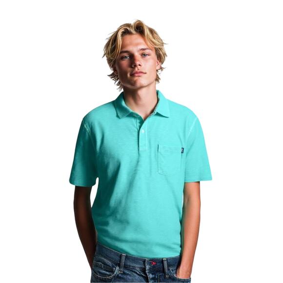 VINEYARD VINES Mens ISLAND Dyed Slub COTTON Pocket Polo CAICOS SMALL Aqua NWT - Picture 1 of 14